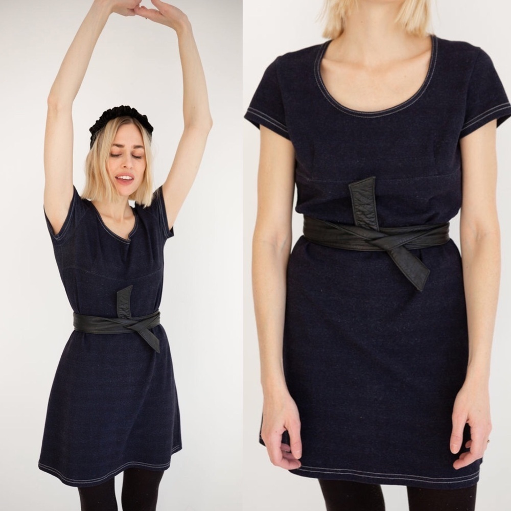 90s Vintage Navy Contrast Stitch Blue Shift Dress Size Medium